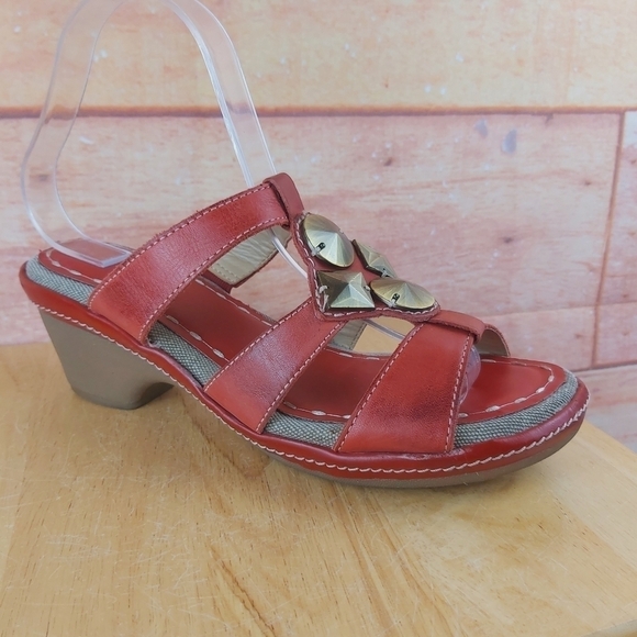 NATURALIZER Kari leather with canvas accents heeled red sandals size 8.5… - Picture 2 of 16